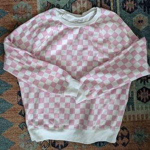Pink Checkered Pullover Sweatshirt Size M